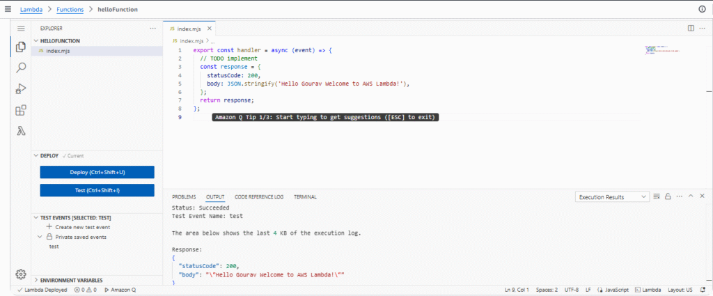 test-result-1024x425 AWS Lambda Tutorial | How to Create AWS Lambda Function?